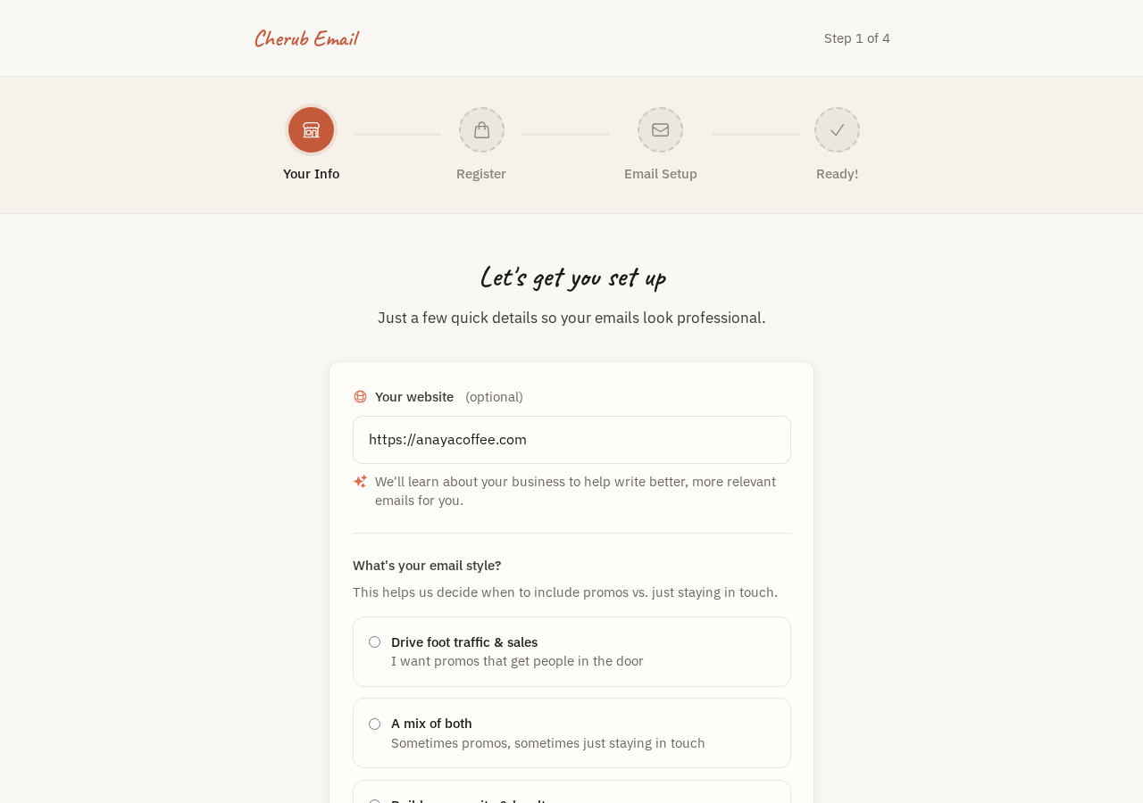 Cherub Email onboarding screen